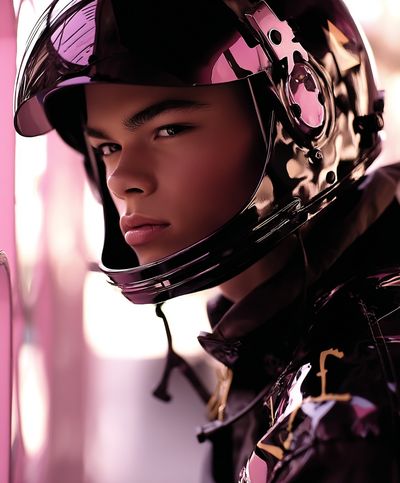 Stylish Young Man in Helmet — Fashion Photography Print. poster