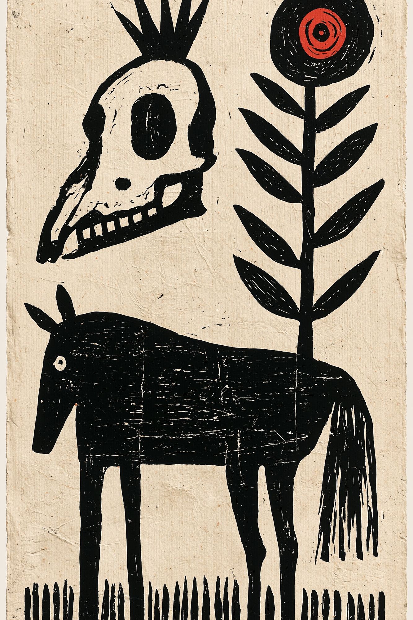 Folk Skull and Horse Print. poster — fine-art art