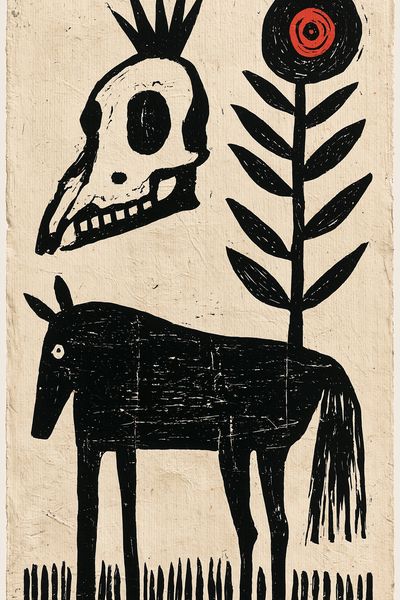 Folk Skull and Horse Print. poster print