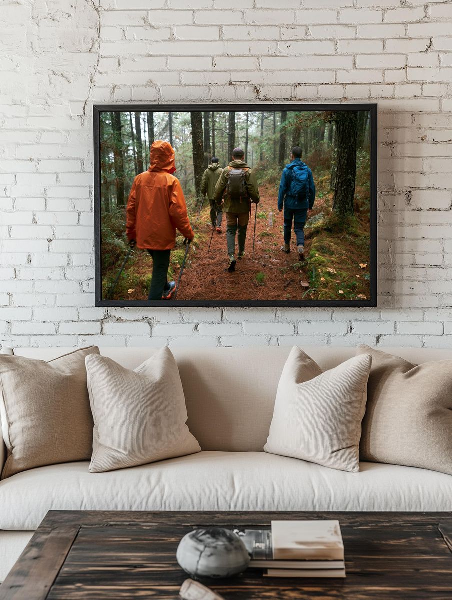 Forest Hikers Photography Poster. — room view 1