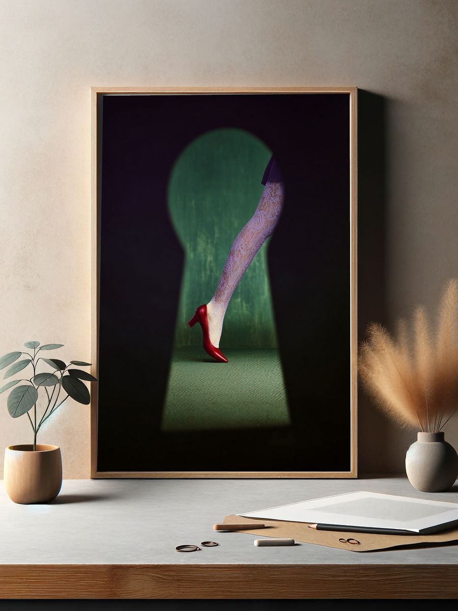 Red Heels Through Keyhole — Fashion Print. — room view 2