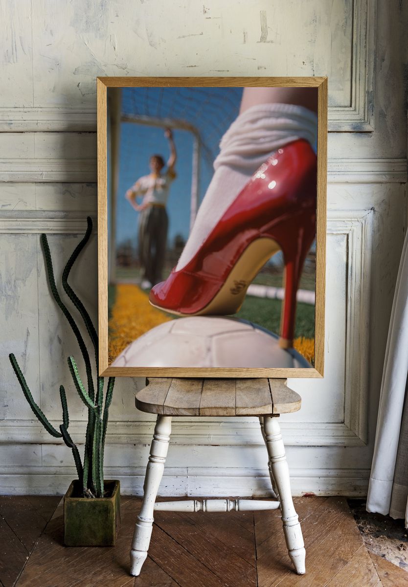Red High Heel on Soccer Ball — Playful Print. — room view 1