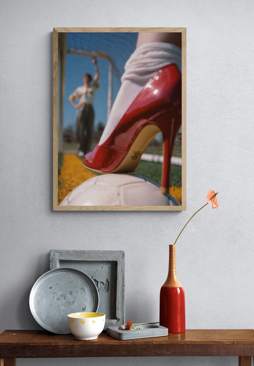 Red High Heel on Soccer Ball — Playful Print. — room view 3