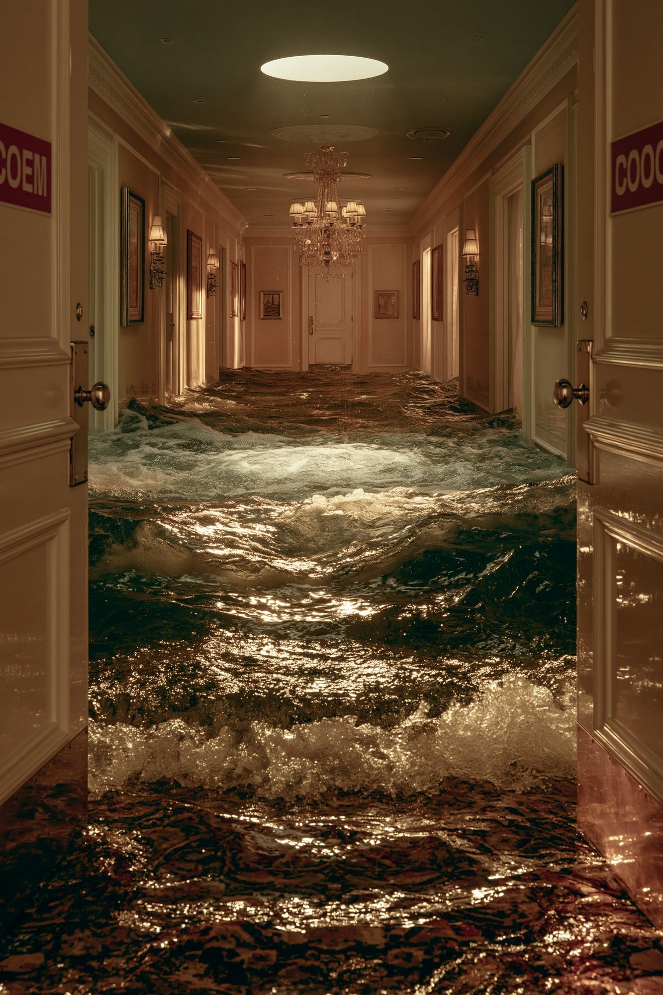Flooded Hallway Surrealism Print. poster detail