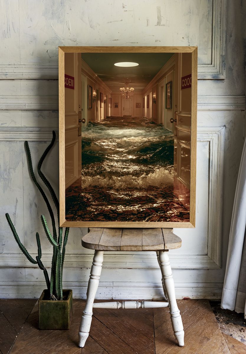 Flooded Hallway Surrealism Print. room preview