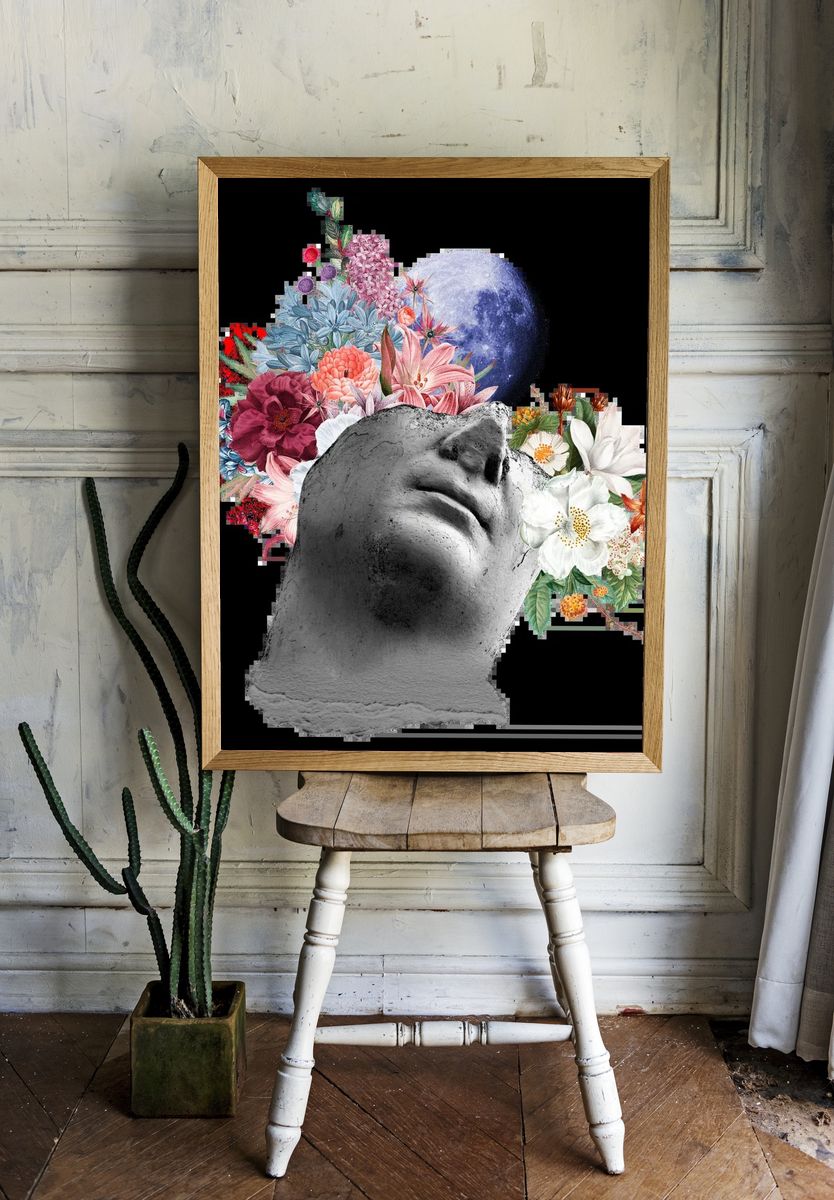 Floral Head Sculpture — Illustration Print. — room view 1