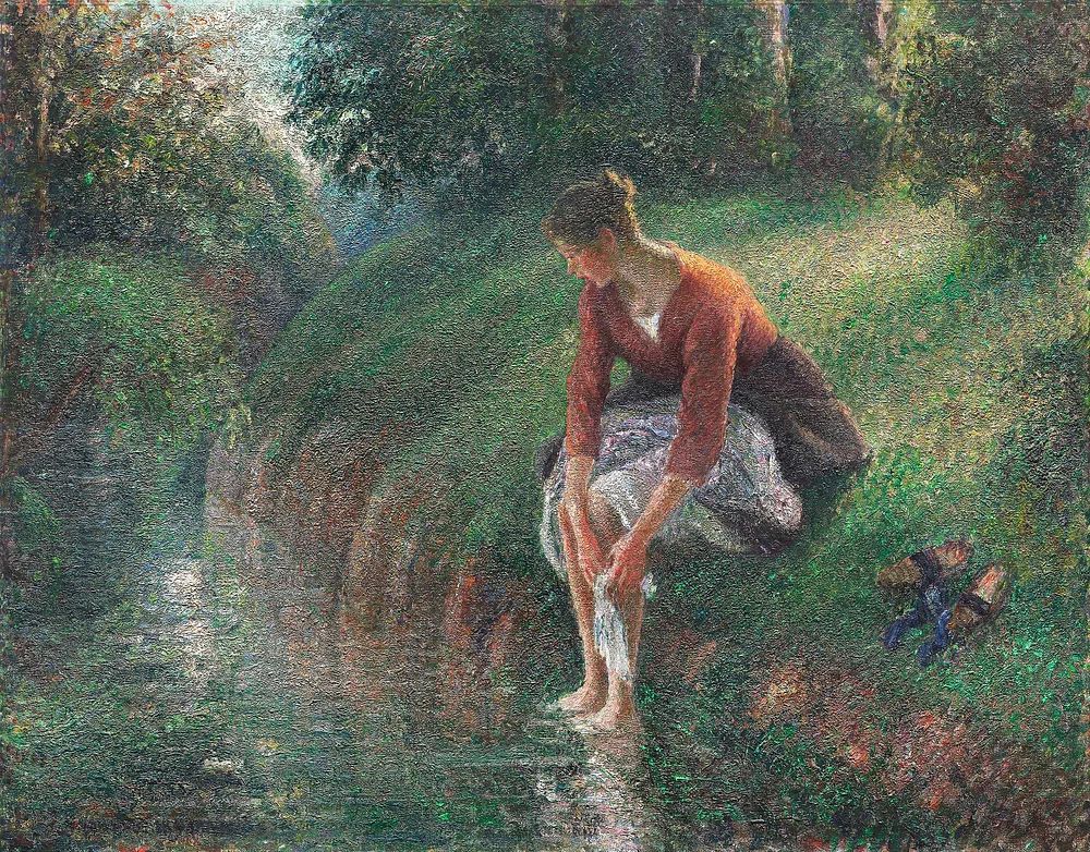 Woman Bathing Her Feet Brook. poster detail