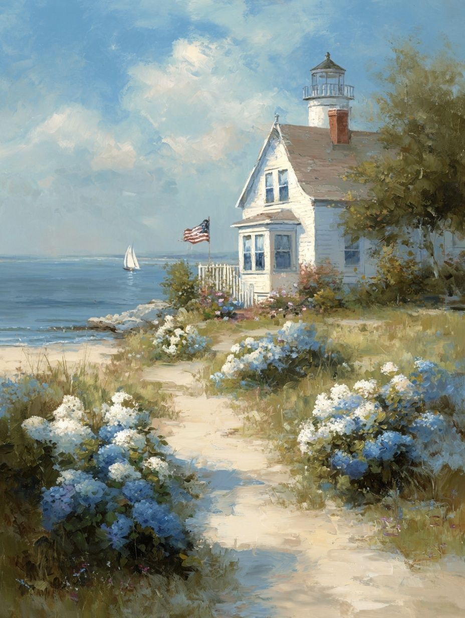 Seaside Lighthouse Impressionism Poster. poster detail