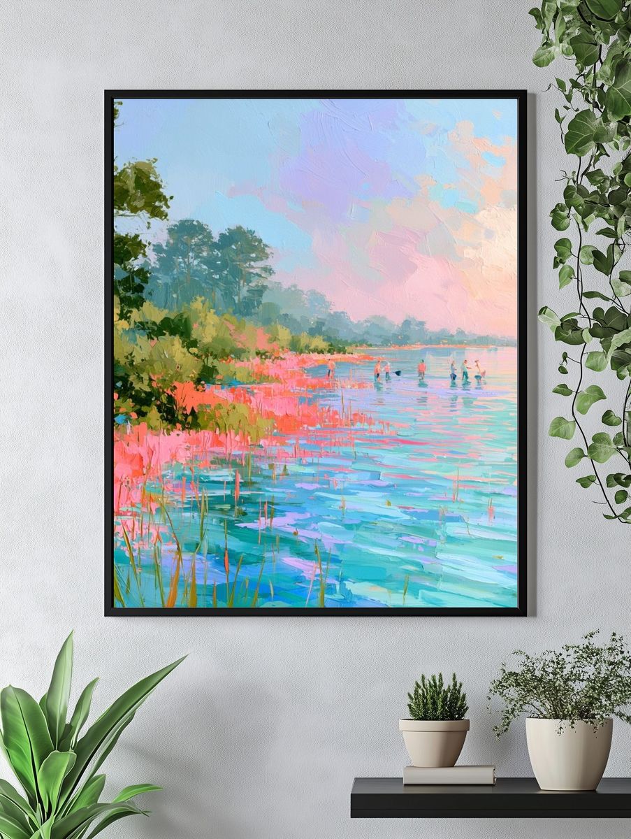 Pastel Lakeside Landscape Print. — room view 4
