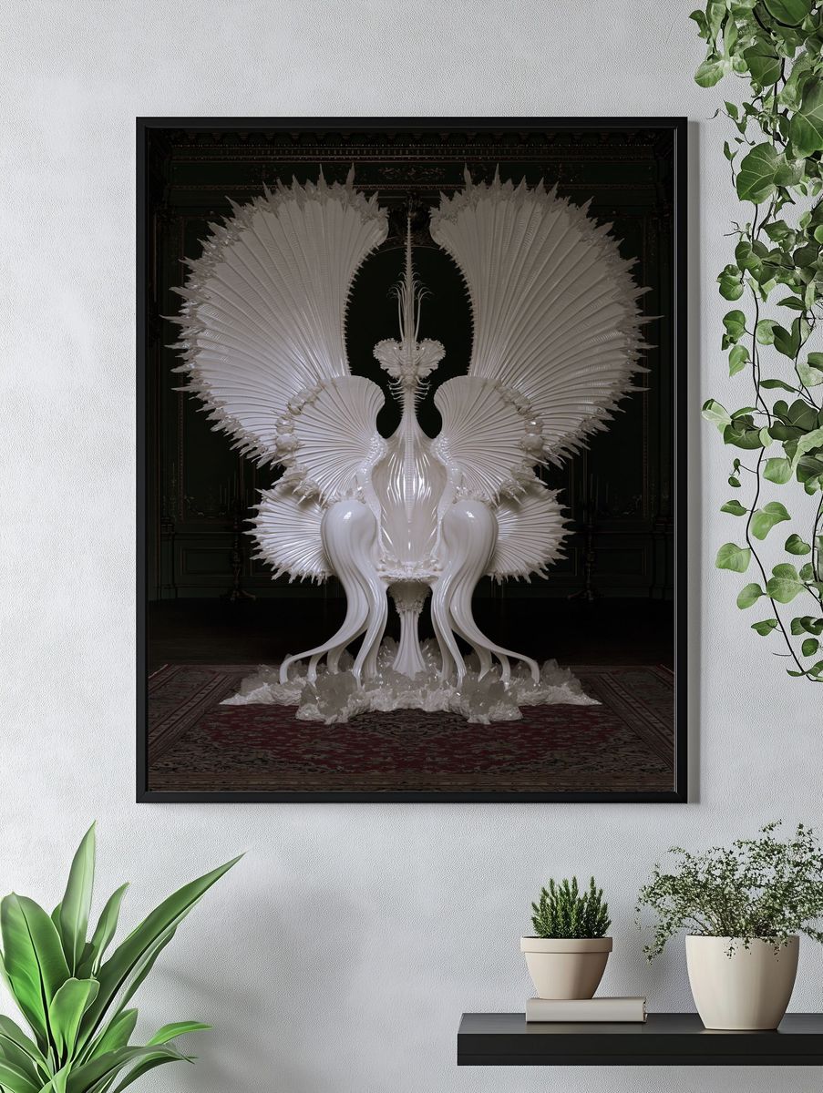 White Sculptural Throne Illustration Poster. — room view 4