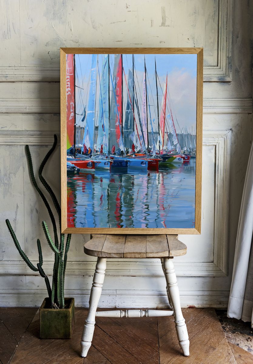Sailboats Harbor Impressionism Poster. room preview
