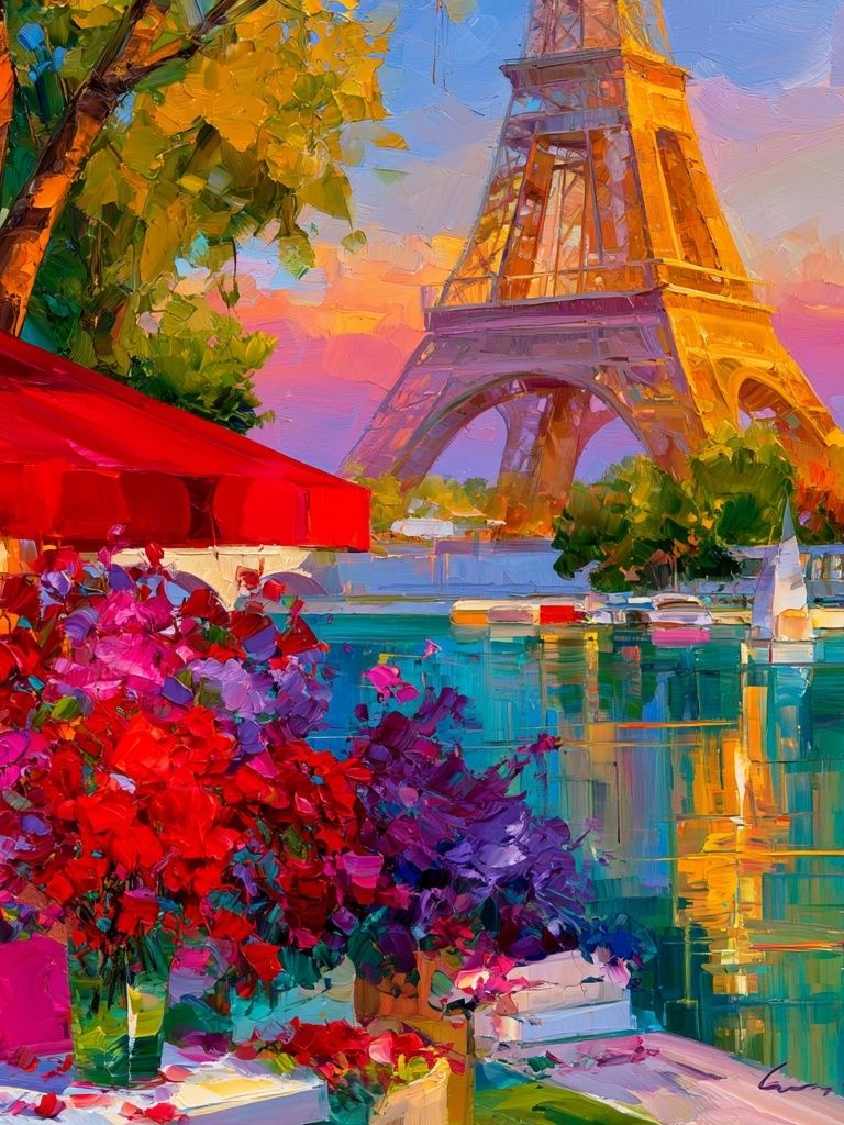 Eiffel Tower Sunset — Impressionist Print. poster detail