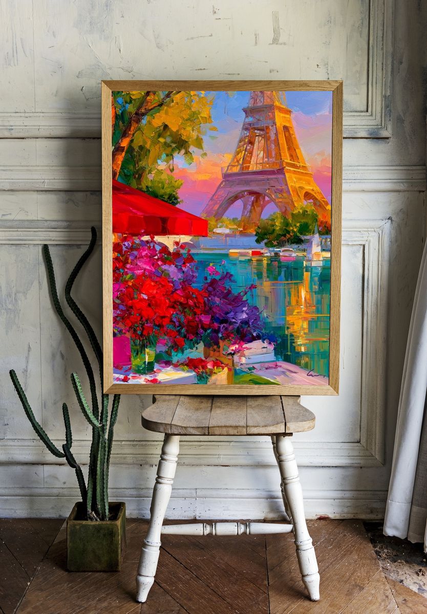 Eiffel Tower Sunset — Impressionist Print. room preview