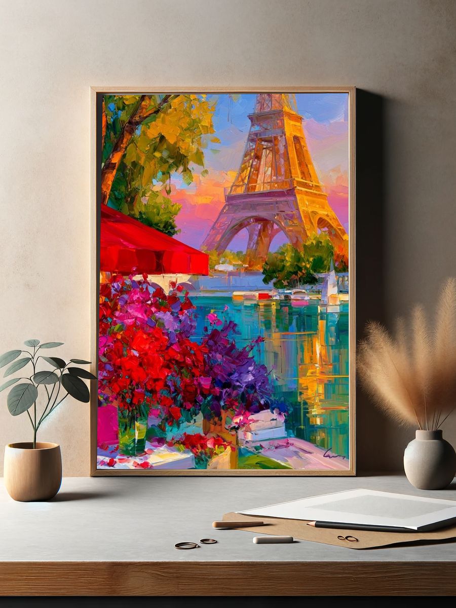 Eiffel Tower Sunset — Impressionist Print. — room view 2