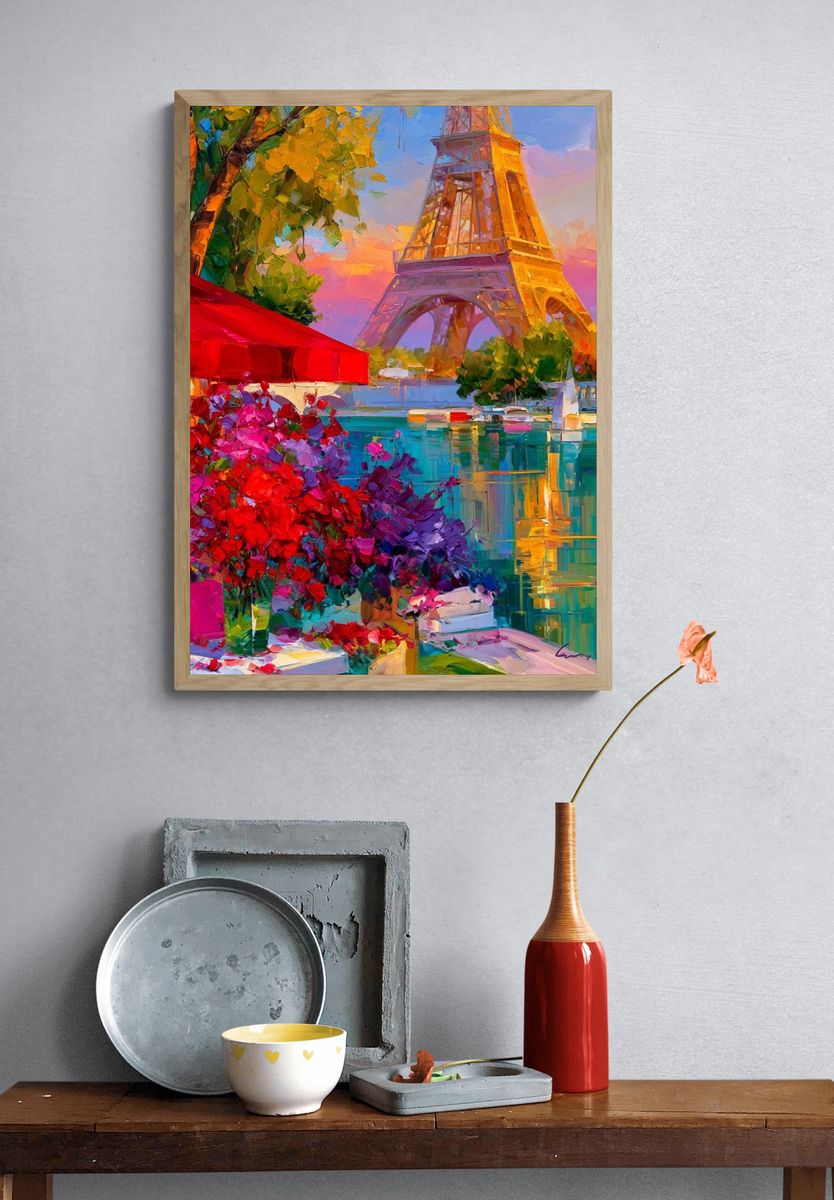 Eiffel Tower Sunset — Impressionist Print. — room view 3