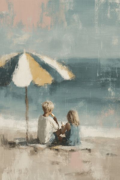 Beach Children Impressionist Poster. poster print