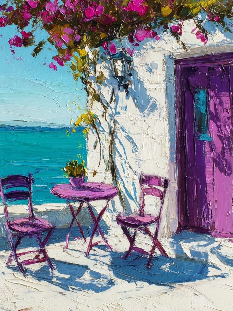 Seaside Terrace Impressionist Poster. poster detail