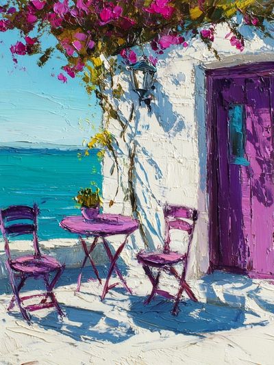 Seaside Terrace Impressionist Poster. poster