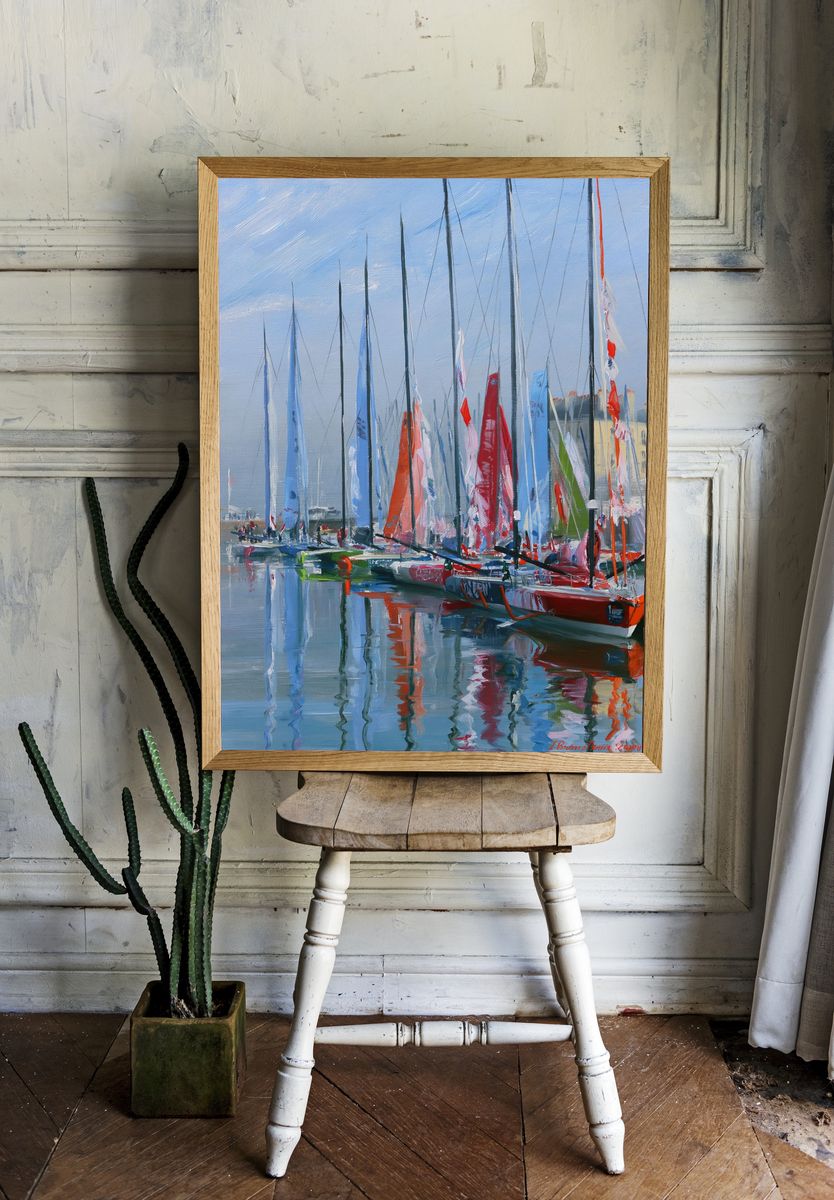 Sailboats Harbor Impressionism Poster. room preview