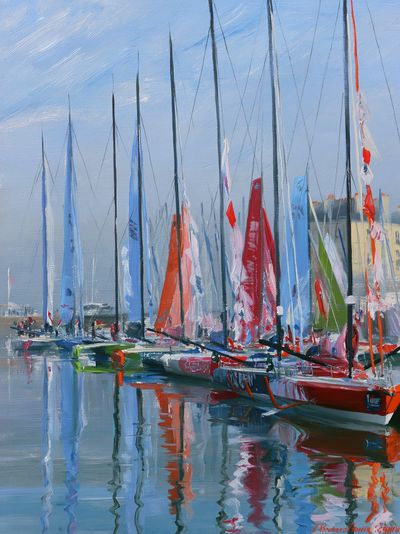 Sailboats Harbor Impressionism Poster.