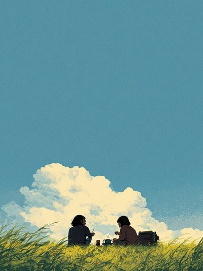 Friends in a Meadow — Illustration Print. poster print