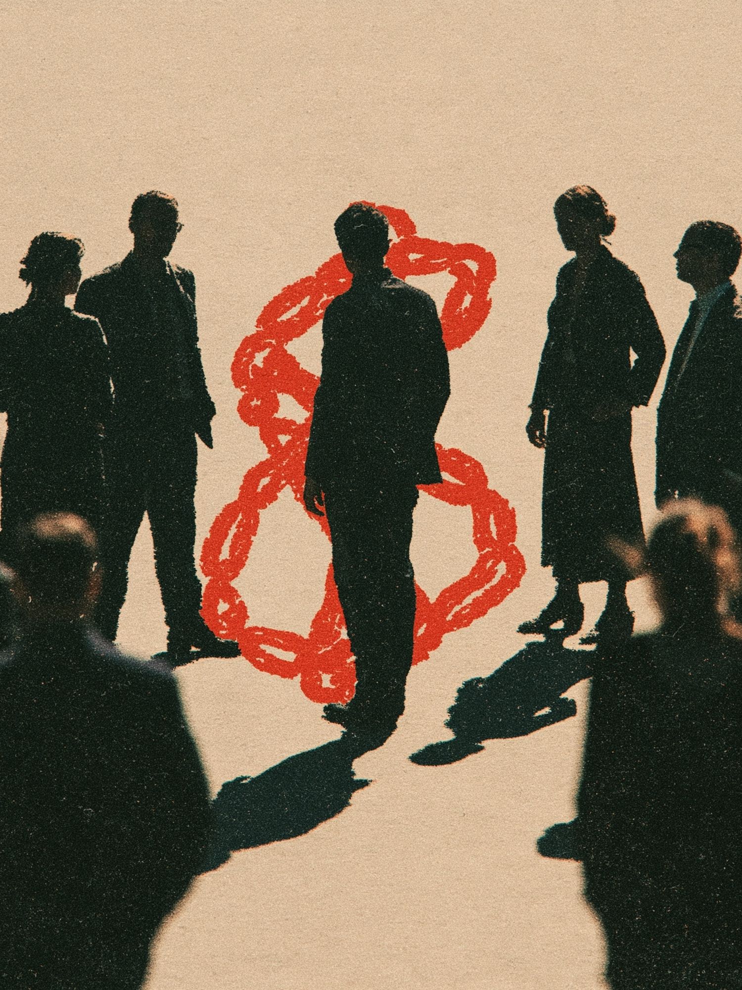 Silhouetted Crowd with Red Chain Print. poster detail