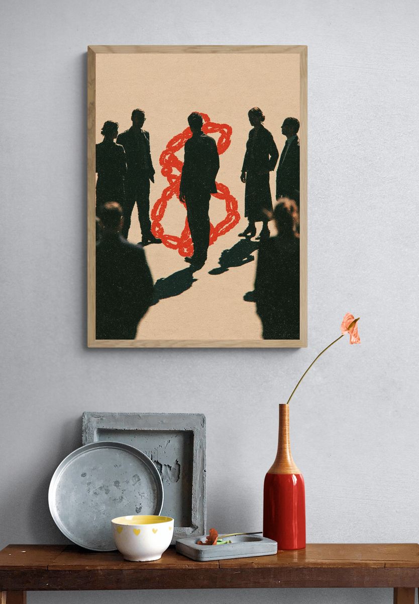 Silhouetted Crowd with Red Chain Print. — room view 3
