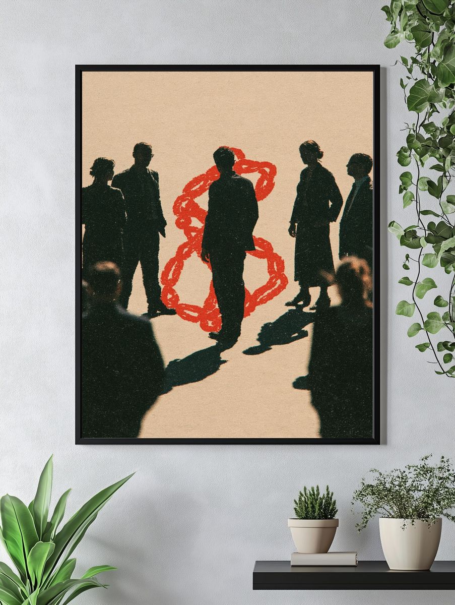 Silhouetted Crowd with Red Chain Print. — room view 4