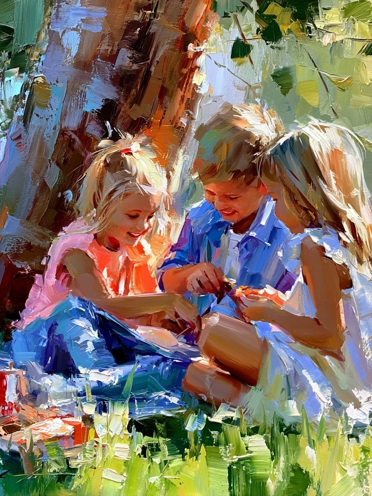 Children Picnic Impressionist Poster. poster detail