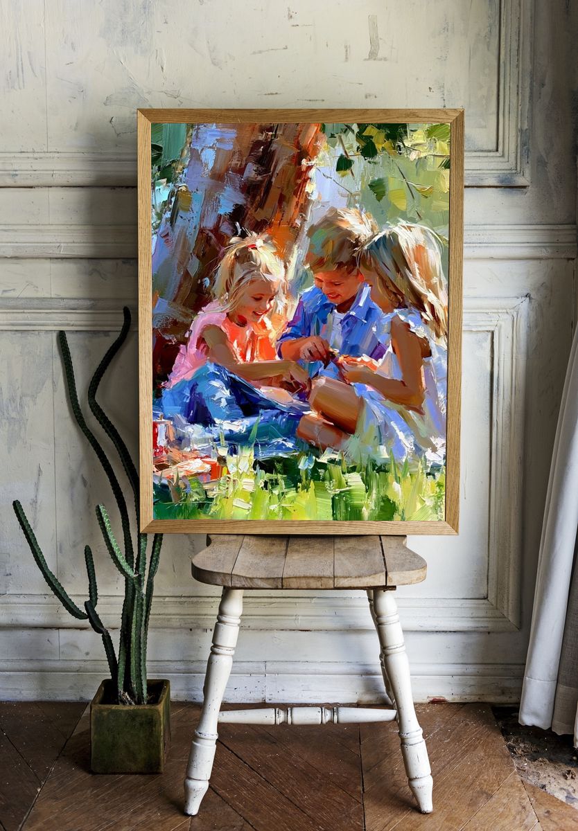 Children Picnic Impressionist Poster. — room view 1