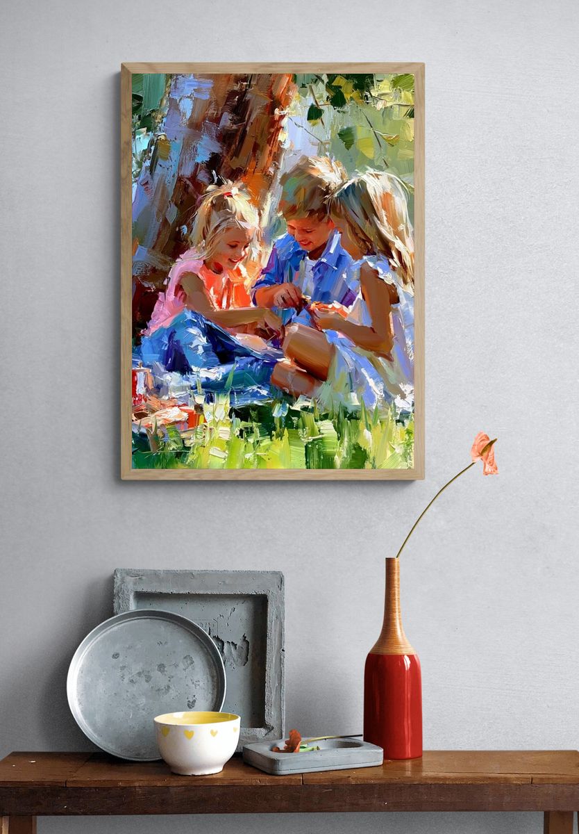Children Picnic Impressionist Poster. — room view 3