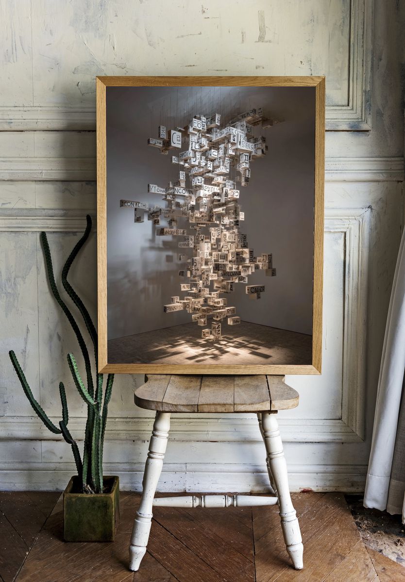 Suspended Letter Sculpture Print. room preview
