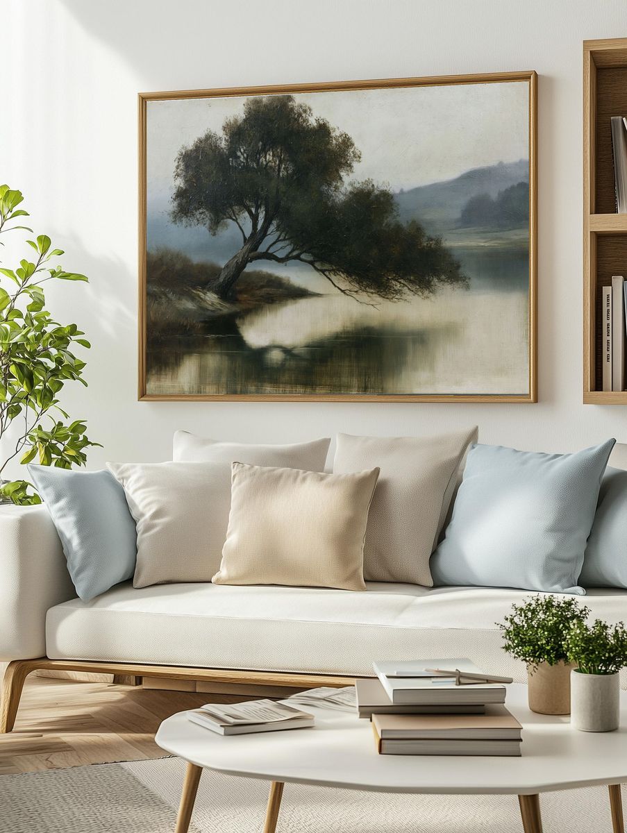 Misty Lakeside Tree Fine-Art Print. — room view 2
