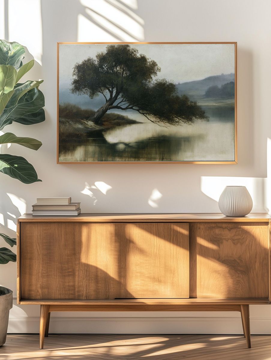 Misty Lakeside Tree Fine-Art Print. — room view 3