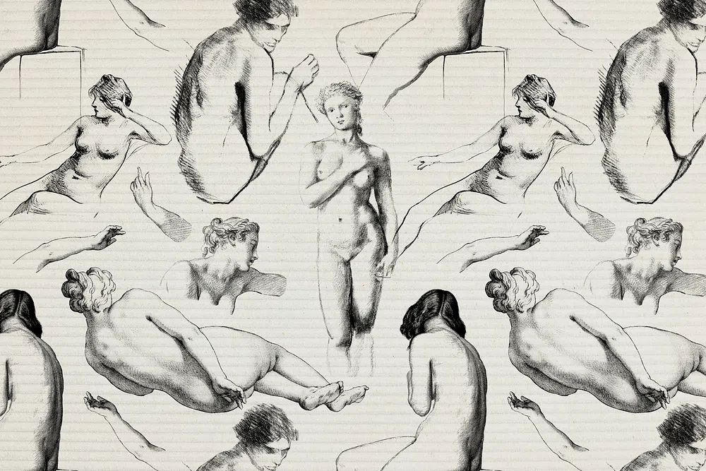 Female nude patterned background illustration. poster detail