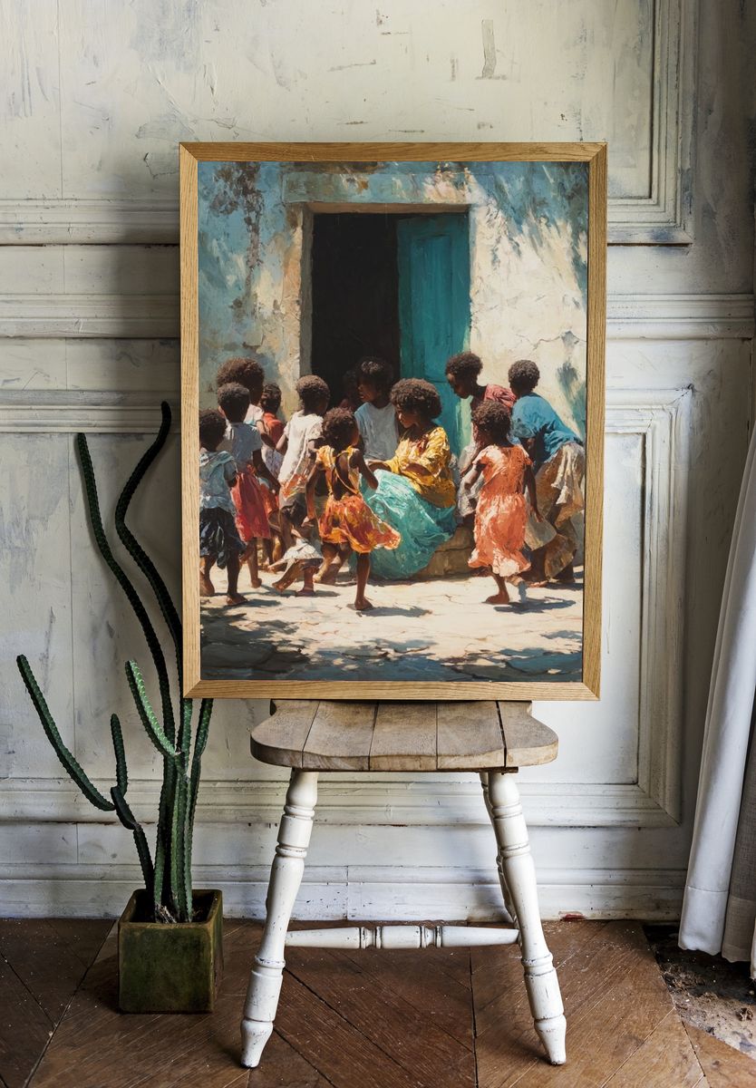 Village Gathering — Fine-Art Print. room preview