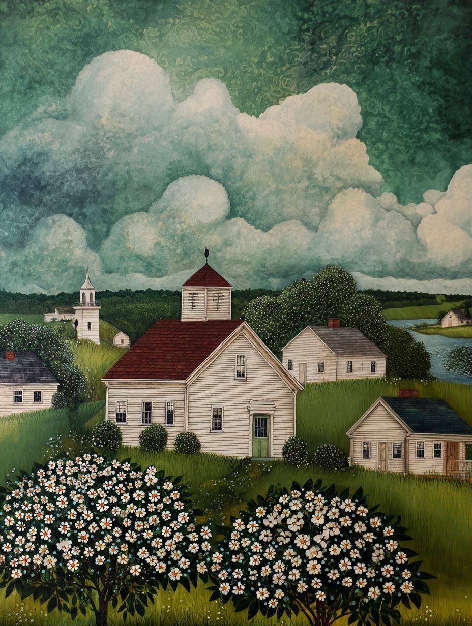 Countryside Village Landscape Print. poster — fine-art art