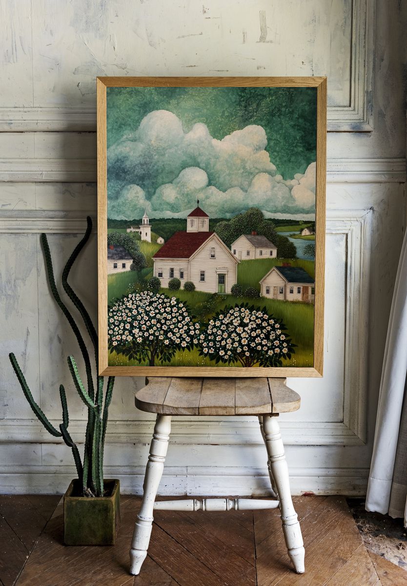 Countryside Village Landscape Print room preview