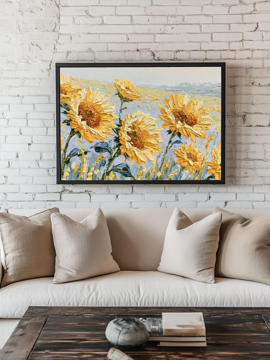 Sunflower Field Impressionist Poster. — room view 1
