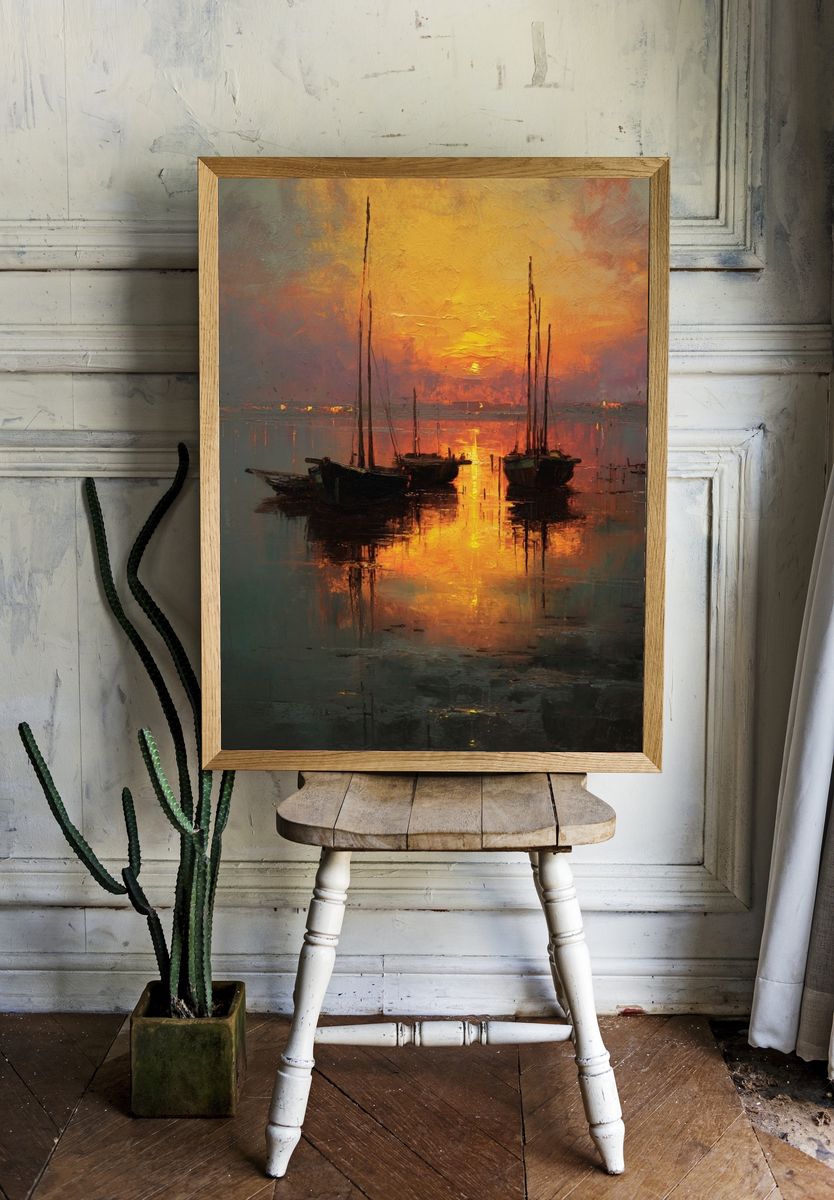 Sunset Sailboats Impressionist Poster. — room view 1