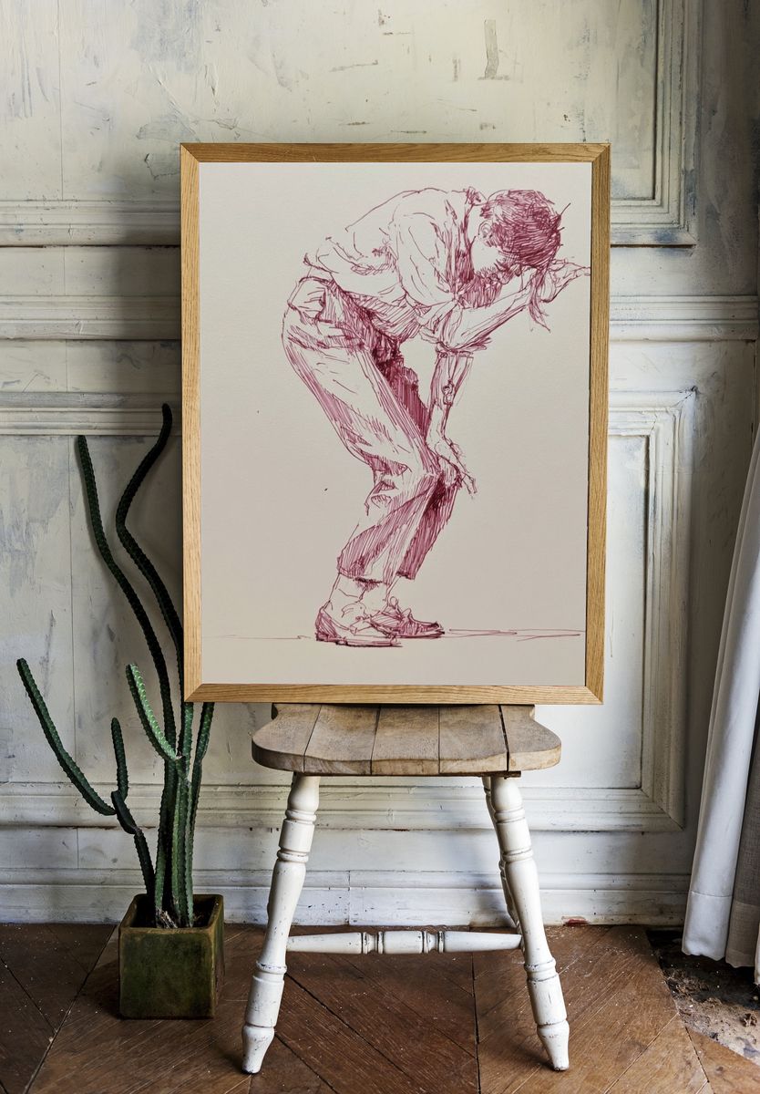 Contemplative Figure Sketch Poster. — room view 1