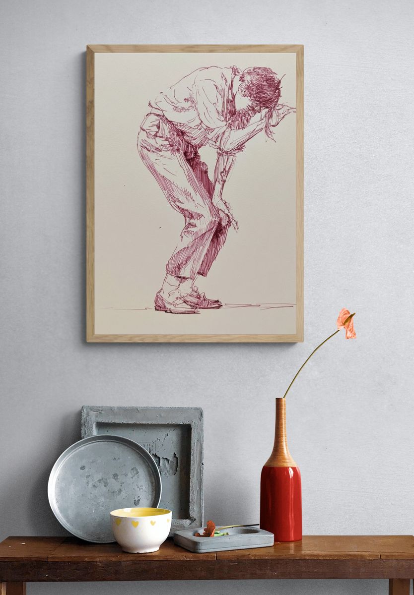 Contemplative Figure Sketch Poster. — room view 3