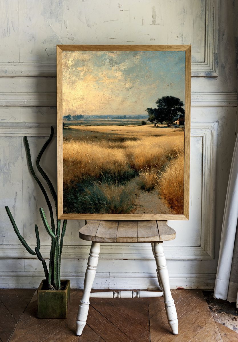 Golden Meadow Landscape Print. room preview