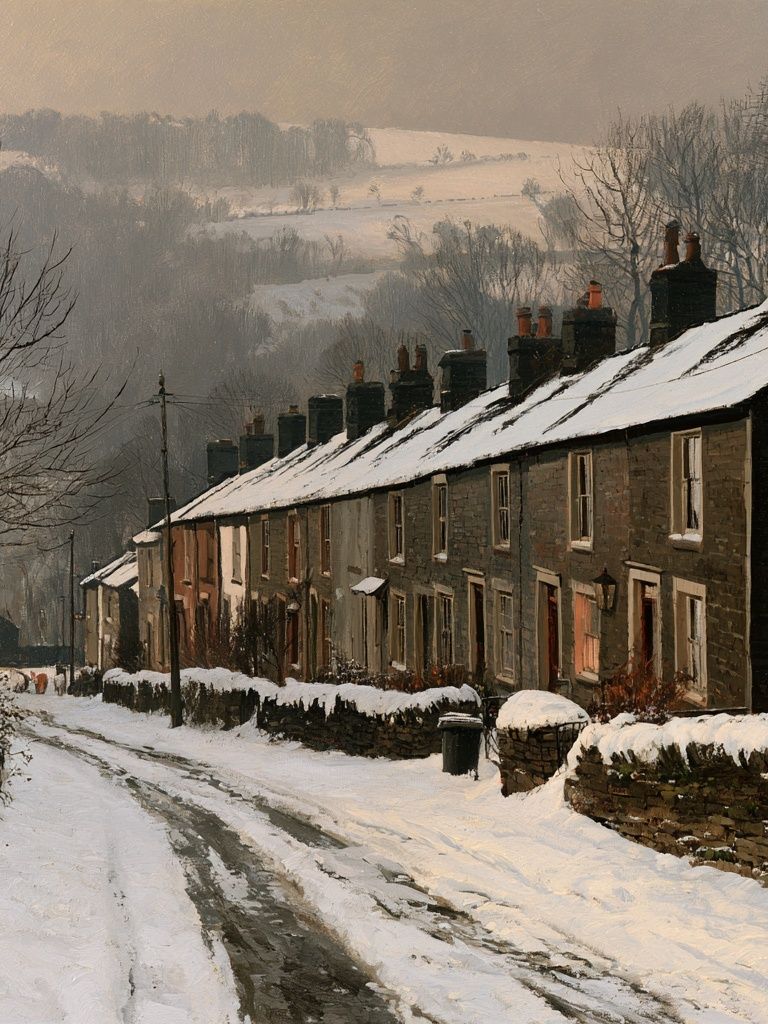 Snowy Village Lane — Fine-Art Print. poster detail