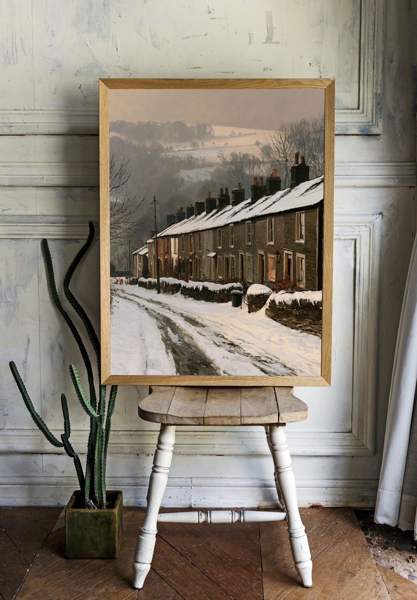 Snowy Village Lane — Fine-Art Print. — room view 1
