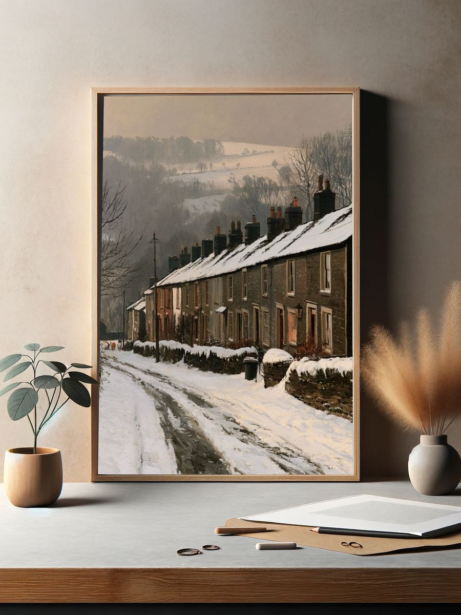 Snowy Village Lane — Fine-Art Print. — room view 2