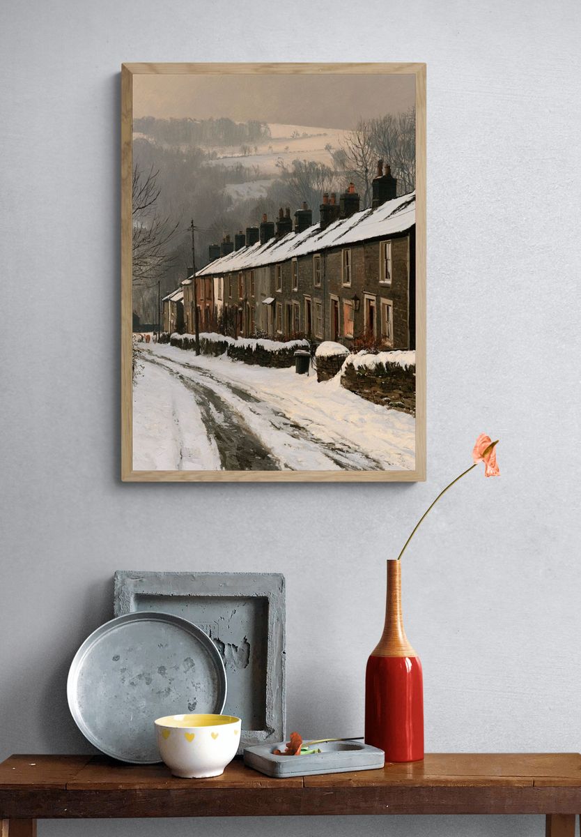 Snowy Village Lane — Fine-Art Print. — room view 3