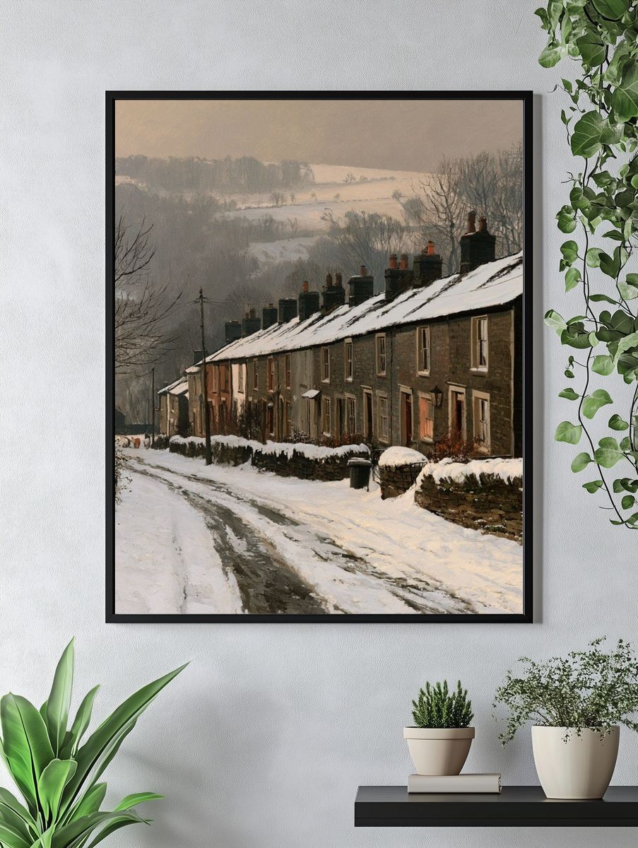 Snowy Village Lane — Fine-Art Print. — room view 4