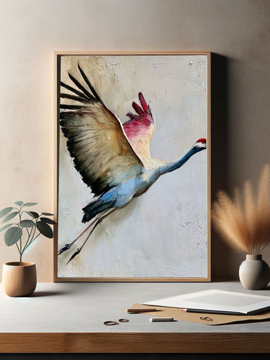 Crane in Flight Fine-Art Poster. — room view 2