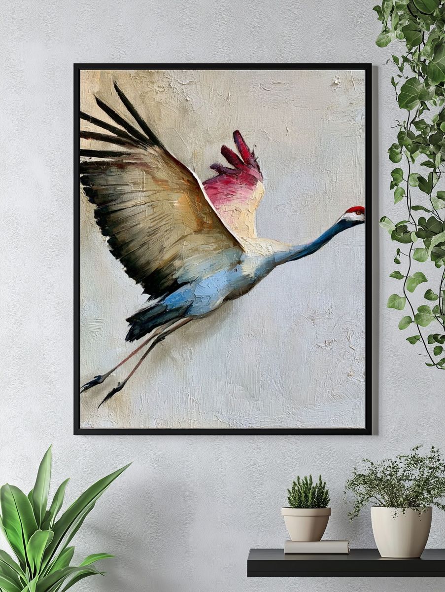 Crane in Flight Fine-Art Poster. — room view 4